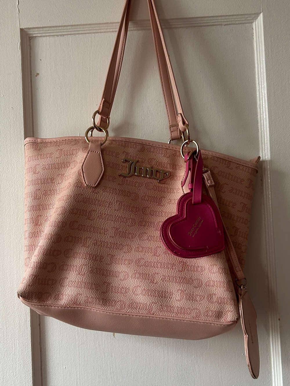 Juicy Couture Blush Pink Tote with Heart Charm Accent